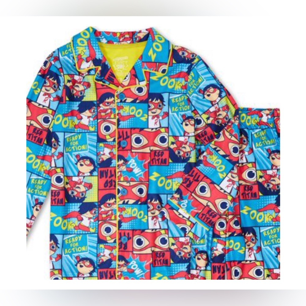 Ryan’s World 2 piece button down shirt and pants kids Pajamas set size 8 - Picture 7 of 9